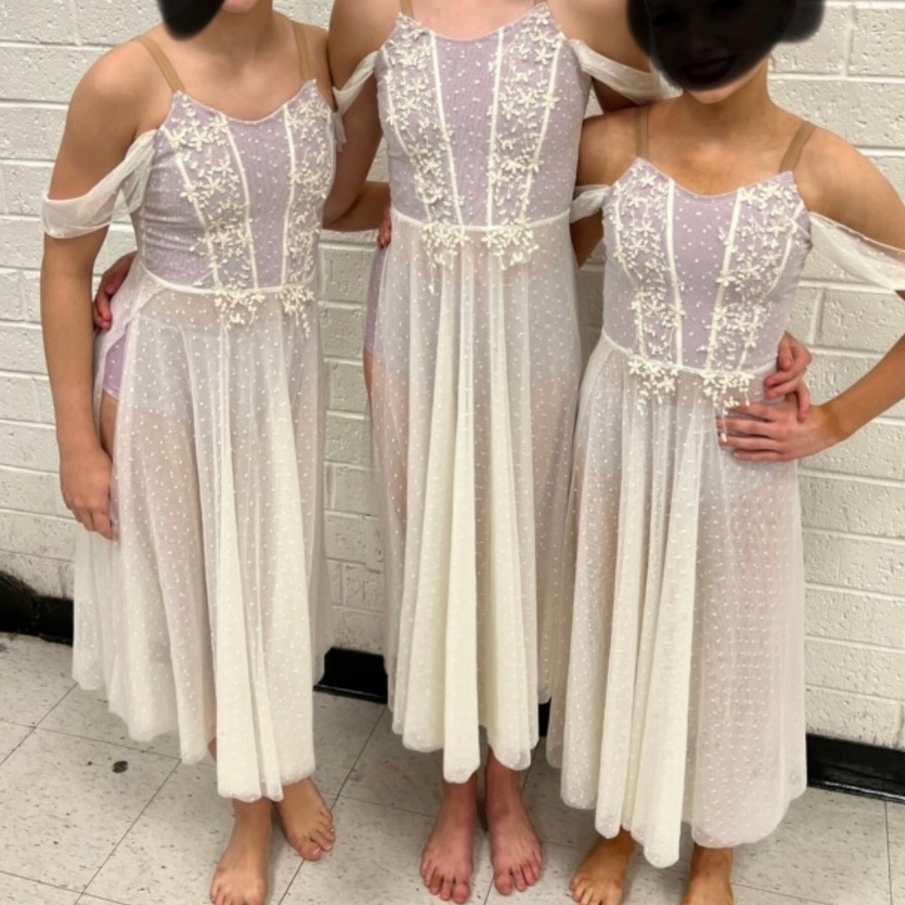 CUSTOM DANCE competitive costume polka dot ecru tulle & lavender, drape shoulder